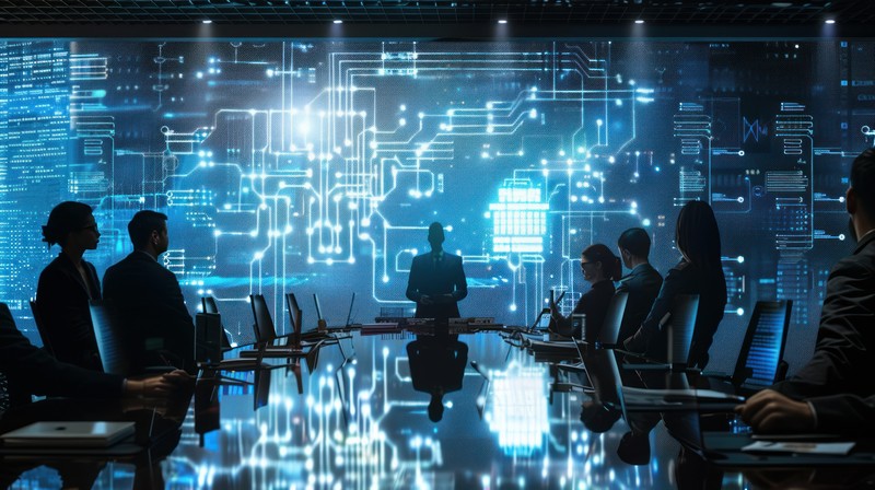 Business Meeting with Tech Background